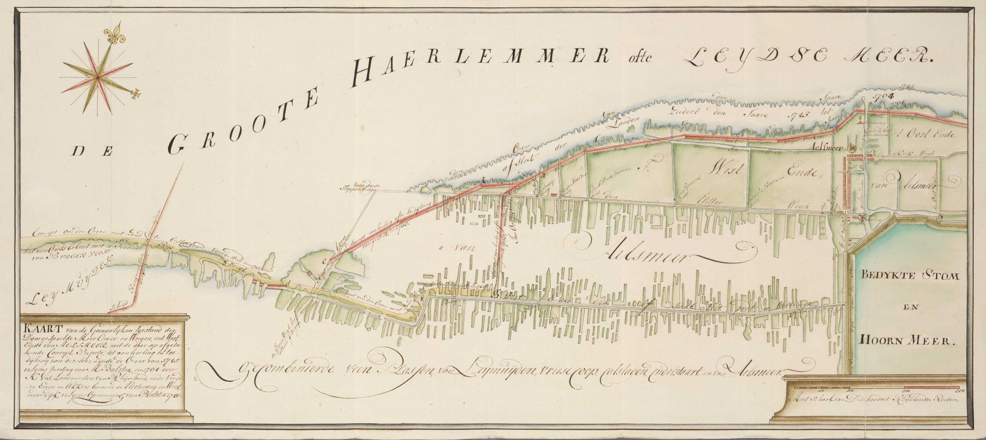 8. Klaas Vis Kaart van de gevaarlijke toestand der doorgespoelde Meerover en weegen int westeind van Aelmeer 1765